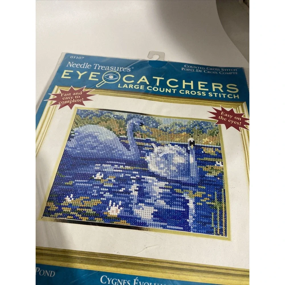 Needle Treasure Cross Stitch Kit Swans Lily Pond‎ 05107 Blue White  Large Count